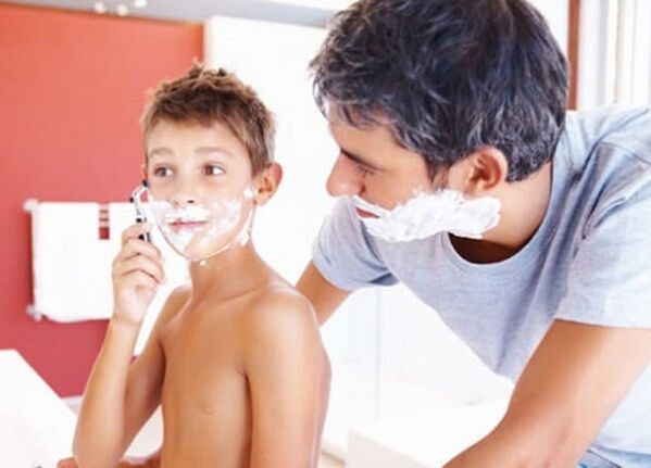 father teaches child to shave and enlarge penis
